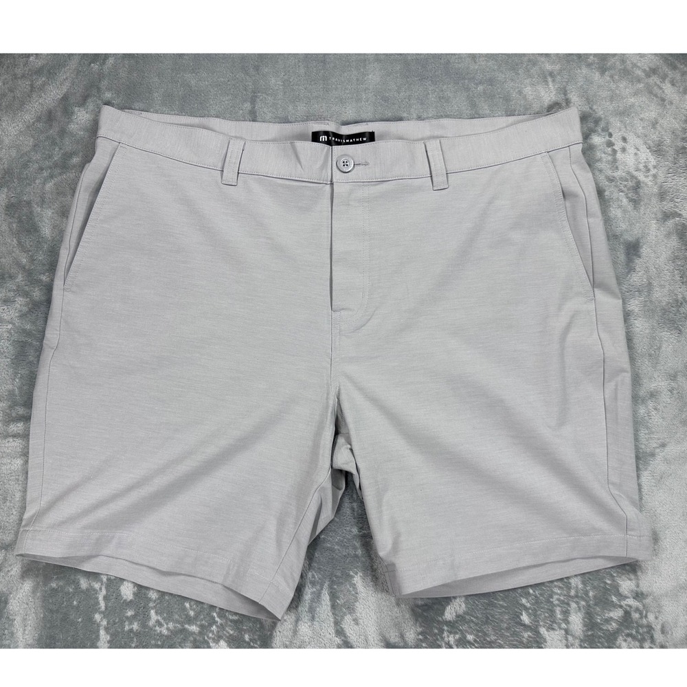 Travis Mathew Beck Golf Shorts Mens 42 Grey Stretch Performance Flat Front‎ Posh